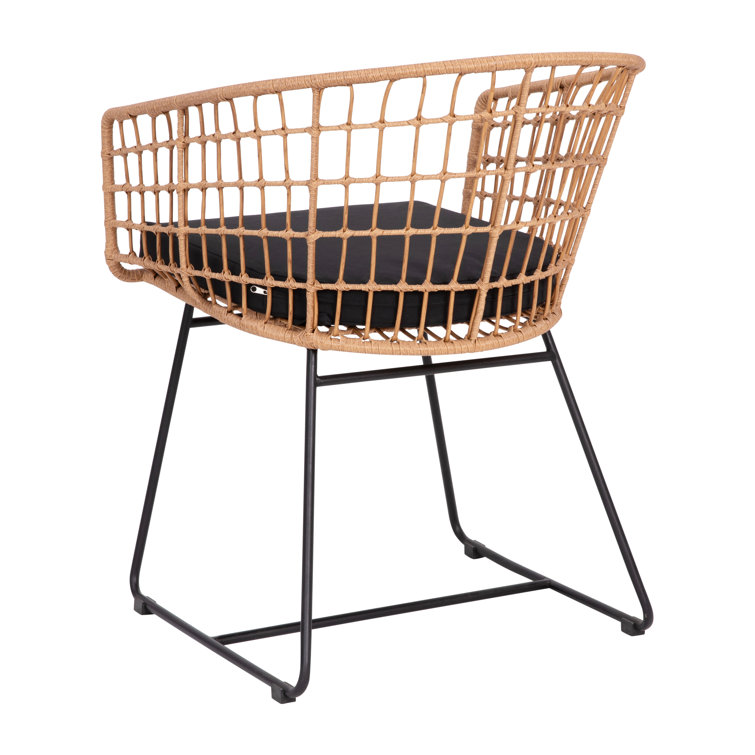 Natural Rattan Rope Patio Chair with Black Cushions