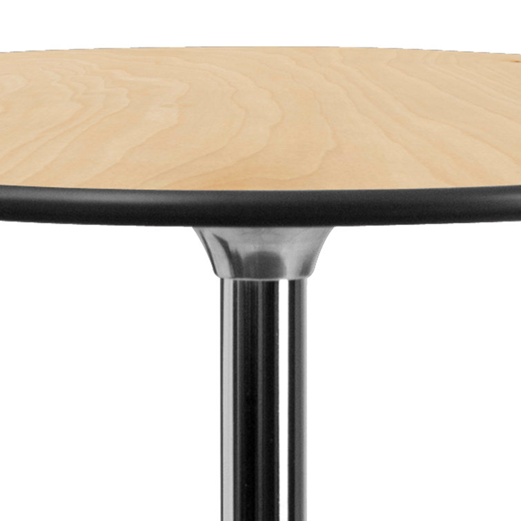 Marrel 24" Round Oak Top Outdoor Cocktail Table with Chrome Base