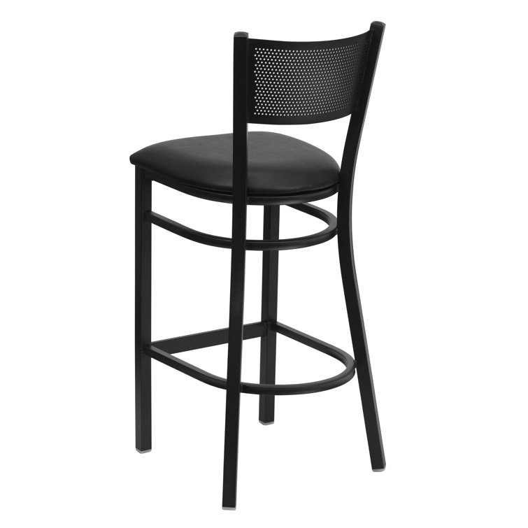 Black Metal Grid Back Barstool with Vinyl Seat