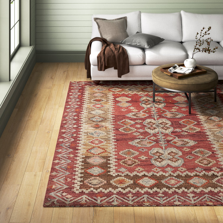 Hand-Tufted Red and Beige Wool Rectangular Rug 2' x 3'