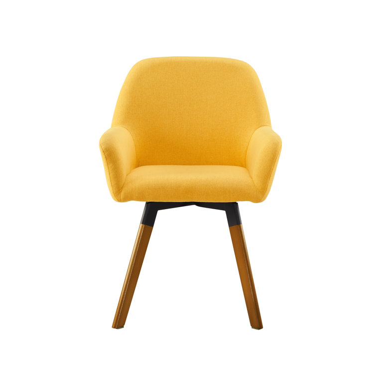 Rayshawn Yellow Velvet Swivel Accent Chair with Metal Base
