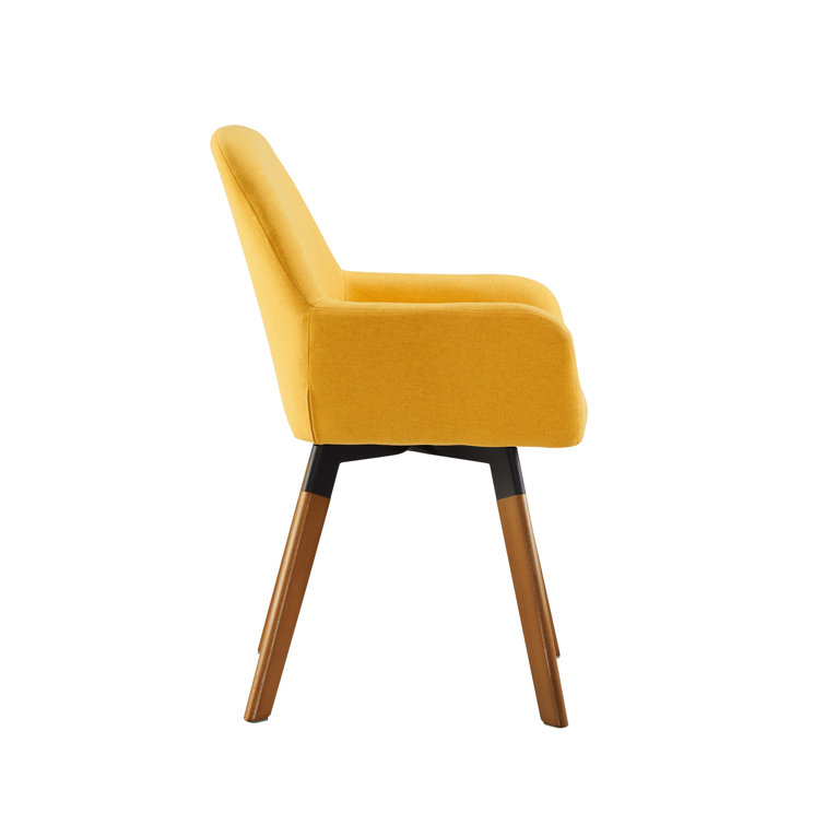 Rayshawn Yellow Velvet Swivel Accent Chair with Metal Base
