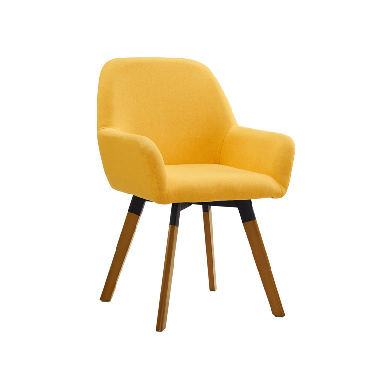 Rayshawn Yellow Velvet Swivel Accent Chair with Metal Base