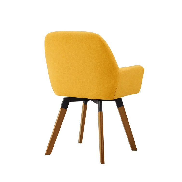 Rayshawn Yellow Velvet Swivel Accent Chair with Metal Base