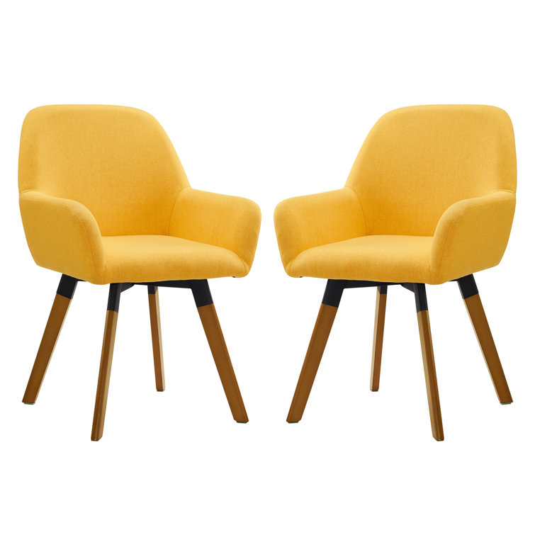 Rayshawn Yellow Velvet Swivel Accent Chair with Metal Base