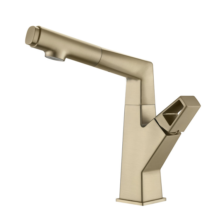 Brushed Gold Deck-Mounted Bathroom Faucet with Pull Out Sprayer