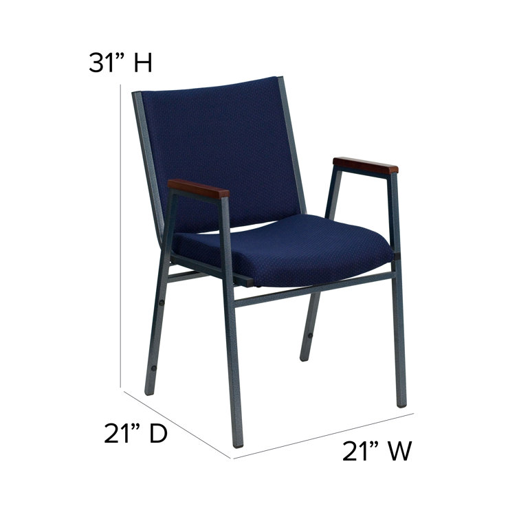 Navy Blue Dot Fabric Padded Stack Chair with Alloy Steel Arms, 4-Pack