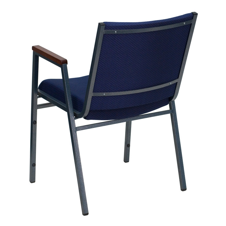 Navy Blue Dot Fabric Padded Stack Chair with Alloy Steel Arms, 4-Pack