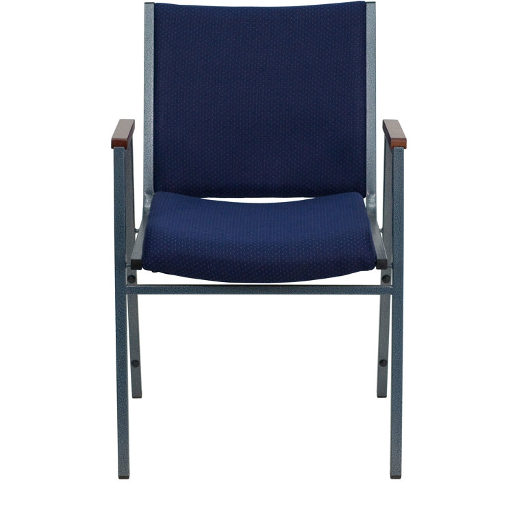 Navy Blue Dot Fabric Padded Stack Chair with Alloy Steel Arms, 4-Pack