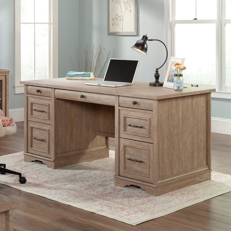 Brushed Oak Executive Desk with Drawers and Keyboard Tray