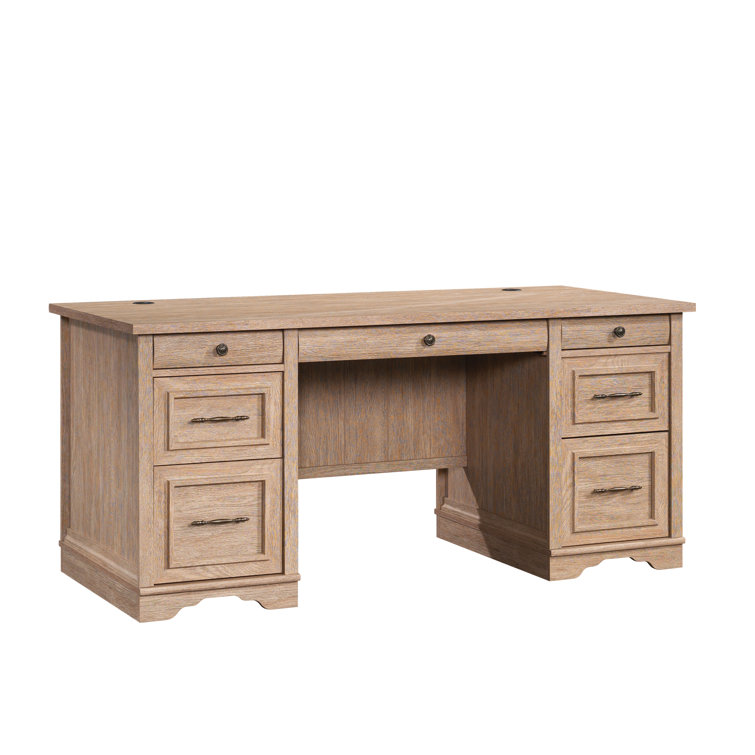 Brushed Oak Executive Desk with Drawers and Keyboard Tray