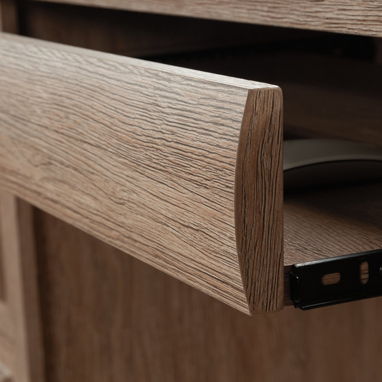 Brushed Oak Executive Desk with Drawers and Keyboard Tray