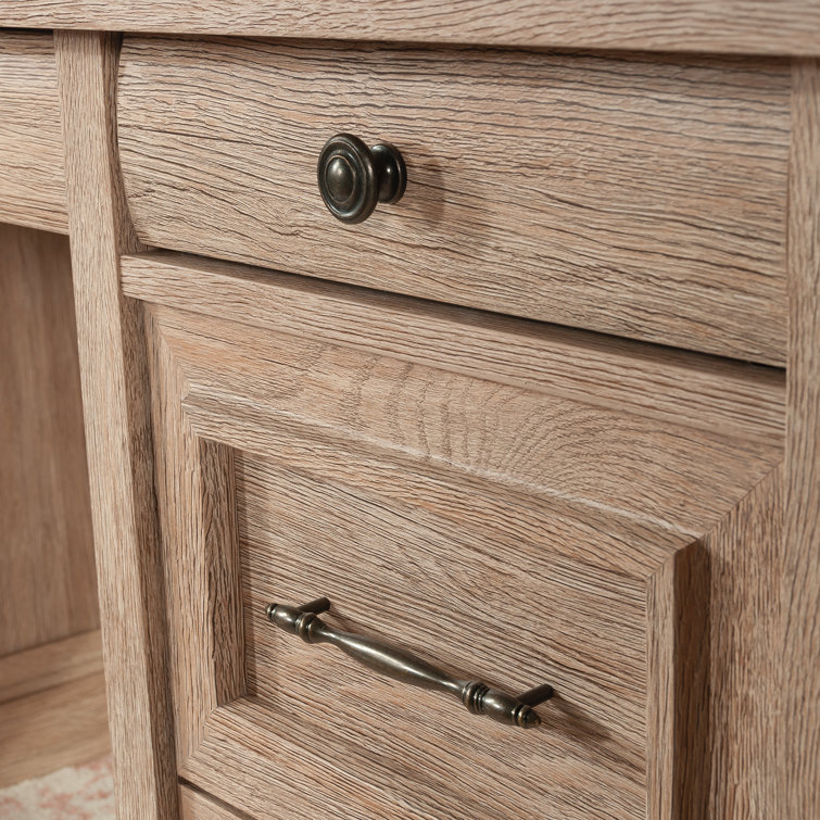 Brushed Oak Executive Desk with Drawers and Keyboard Tray