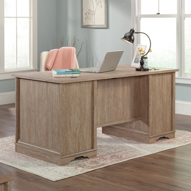 Brushed Oak Executive Desk with Drawers and Keyboard Tray