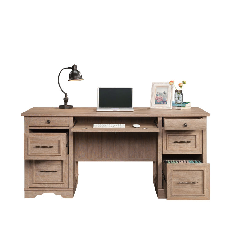 Brushed Oak Executive Desk with Drawers and Keyboard Tray