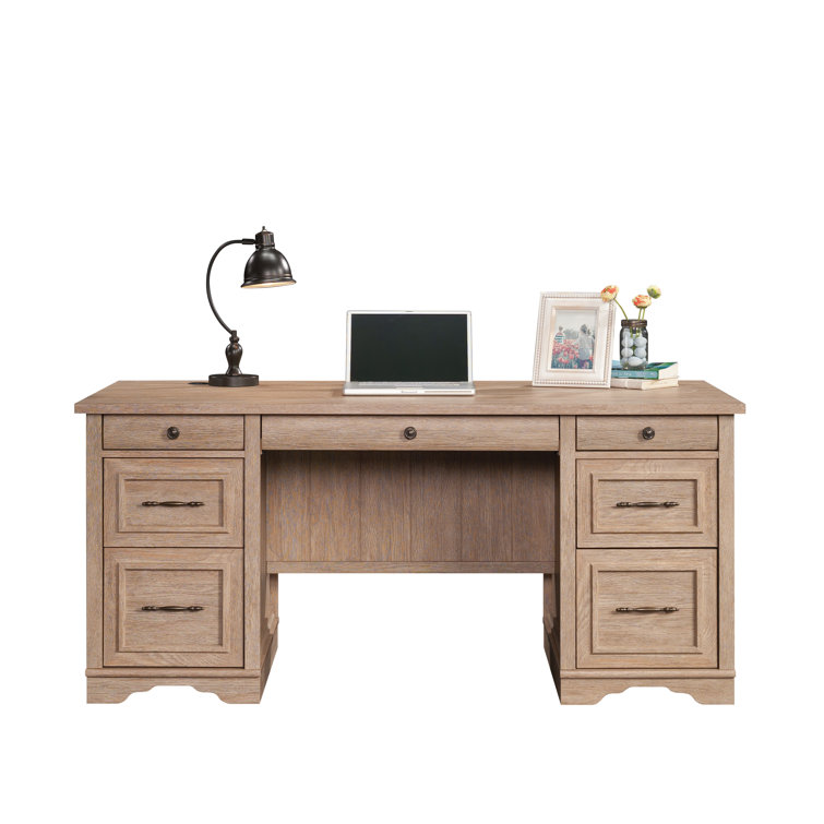 Brushed Oak Executive Desk with Drawers and Keyboard Tray