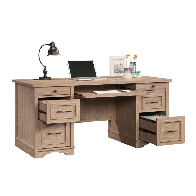 Brushed Oak Executive Desk with Drawers and Keyboard Tray