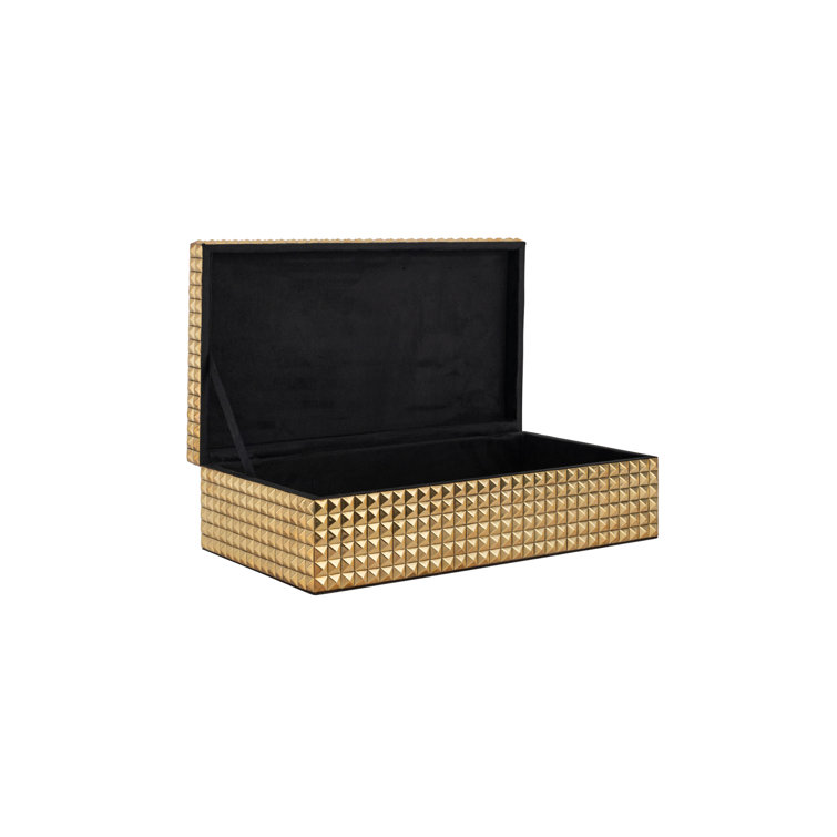 Gold Suede Studded Jewelry Storage Box