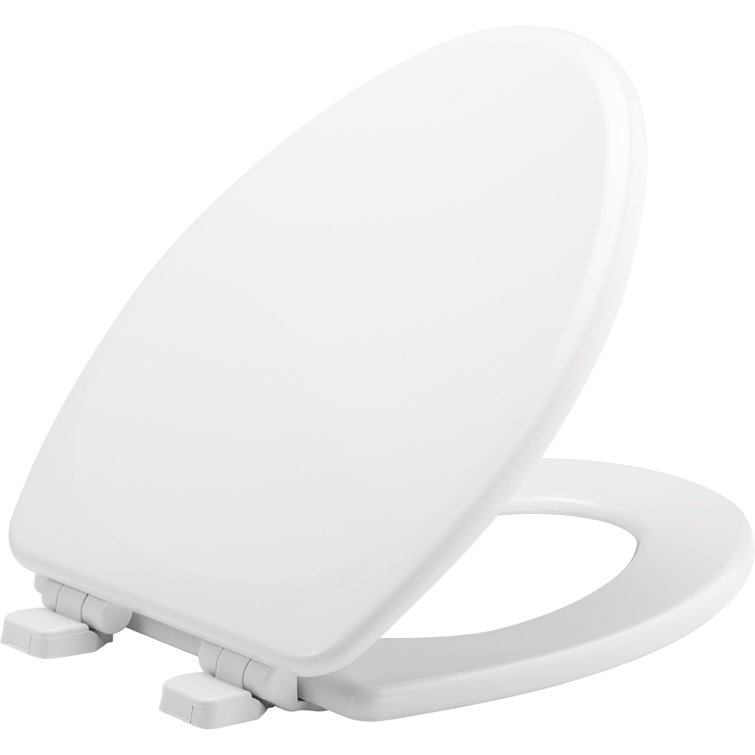 White Gloss Elongated Slow Close Enameled Wood Toilet Seat
