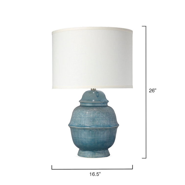 Blue Ceramic Table Lamp with Sea Salt Linen Shade