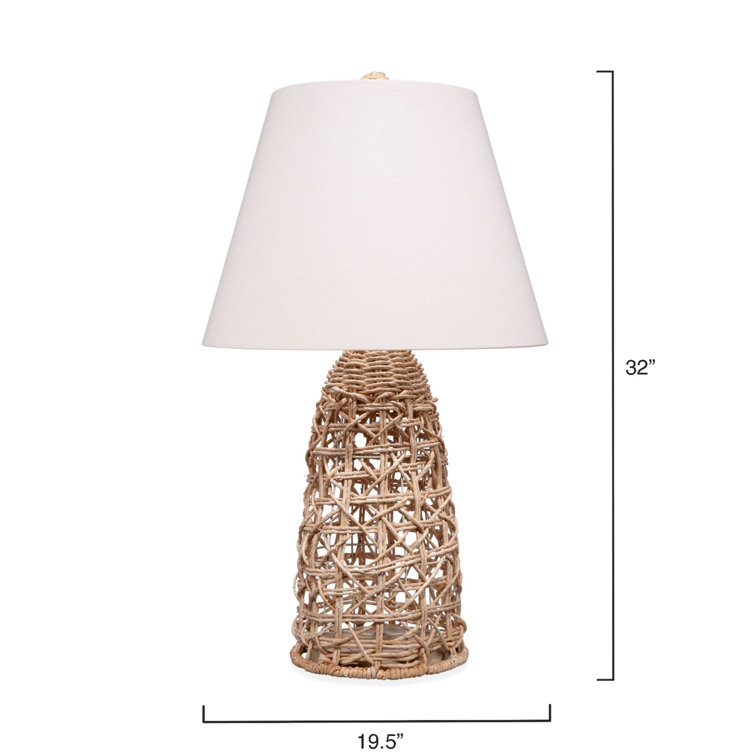 Canyon Handwoven Natural Corn Rope Table Lamp with White Linen Shade
