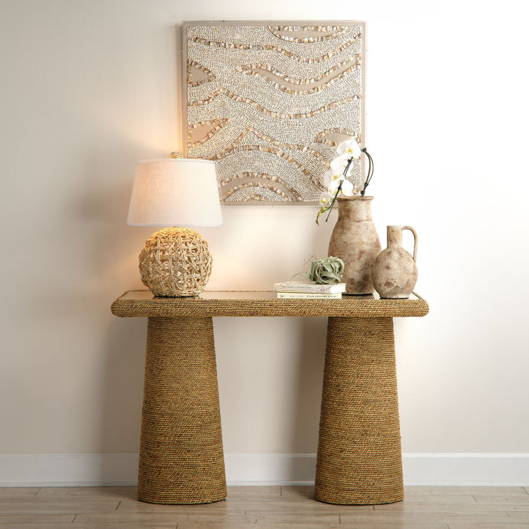 Natural Handwoven Corn Rope Table Lamp with Cream Linen Shade