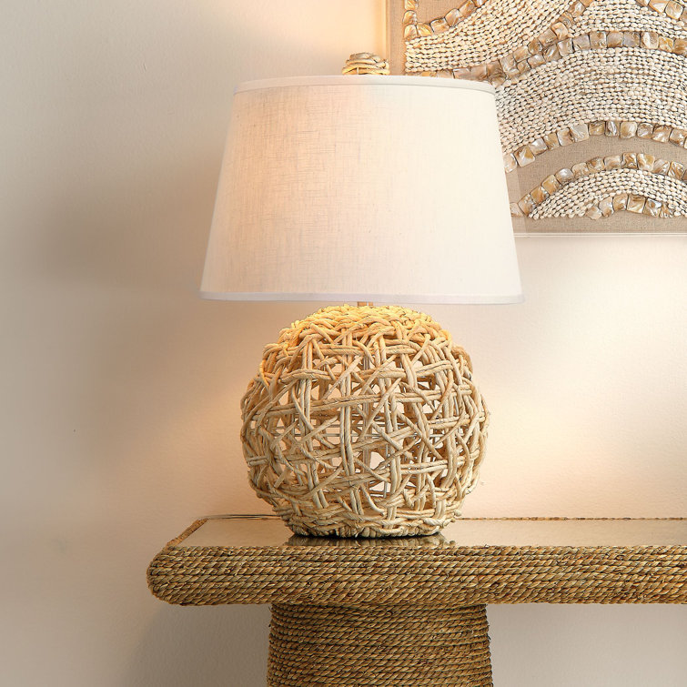 Natural Handwoven Corn Rope Table Lamp with Cream Linen Shade