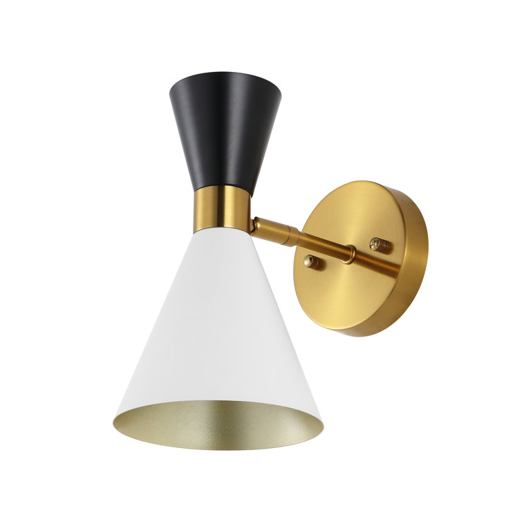 Elegant Black Iron Dual Cone Wall Sconce with Brass Accents