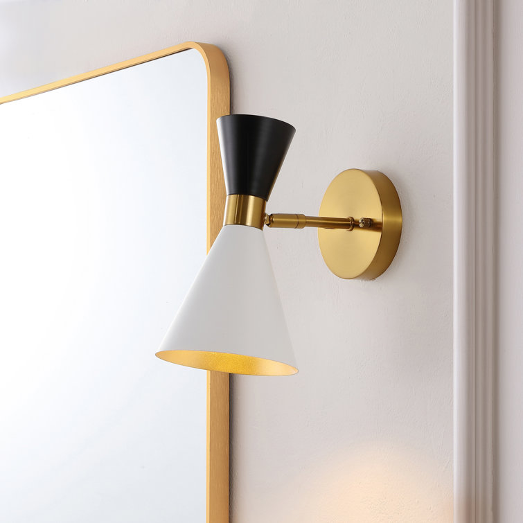 Elegant Black Iron Dual Cone Wall Sconce with Brass Accents
