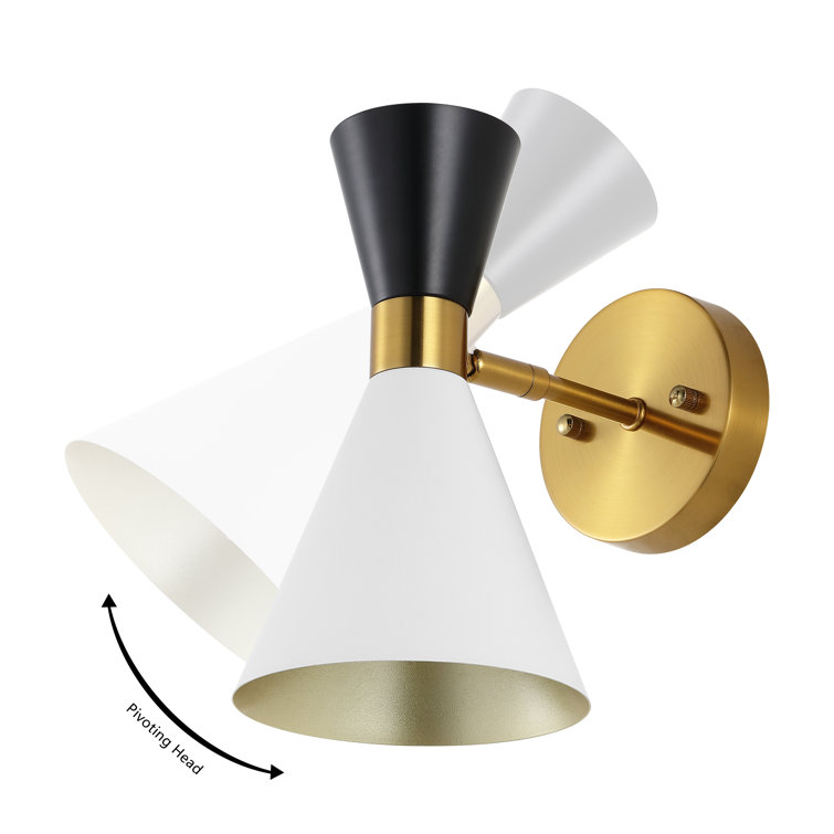 Elegant Black Iron Dual Cone Wall Sconce with Brass Accents