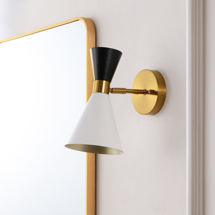 Elegant Black Iron Dual Cone Wall Sconce with Brass Accents