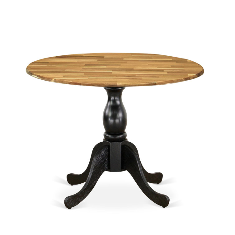 Natural and Black Round Extendable Wood Dining Table