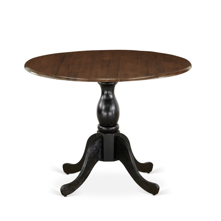 Walnut Top Black Base Extendable Round Solid Wood Dining Table