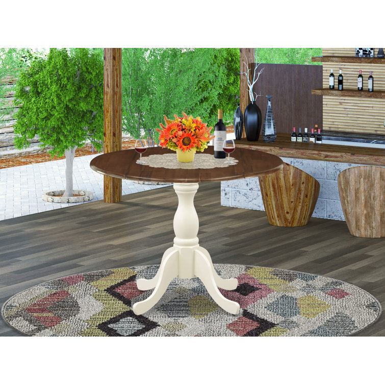 Walnut and Linen White Round Drop Leaf Dining Table