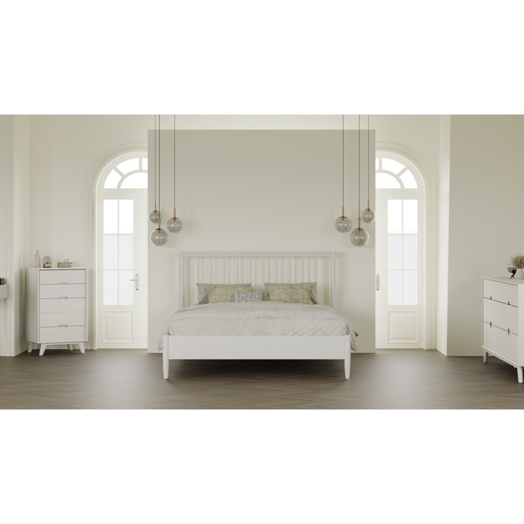 White Queen Solid Wood Frame Bed with Slats