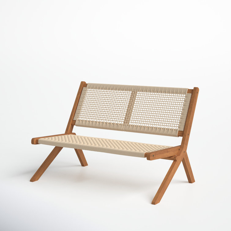 Natural Acacia Folding Outdoor Bench with Woven Rope Seat