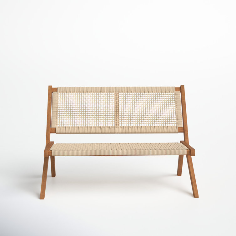 Natural Acacia Folding Outdoor Bench with Woven Rope Seat