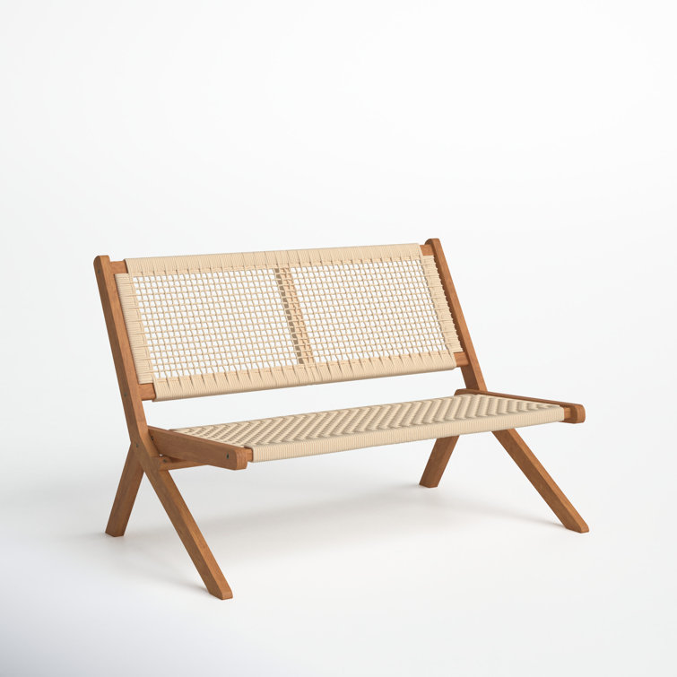 Natural Acacia Folding Outdoor Bench with Woven Rope Seat
