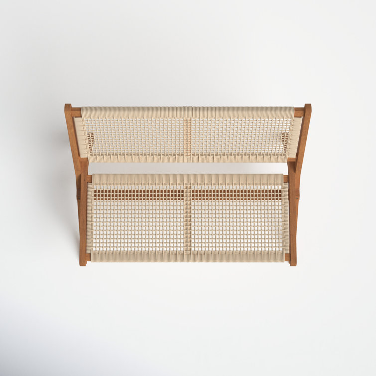 Natural Acacia Folding Outdoor Bench with Woven Rope Seat