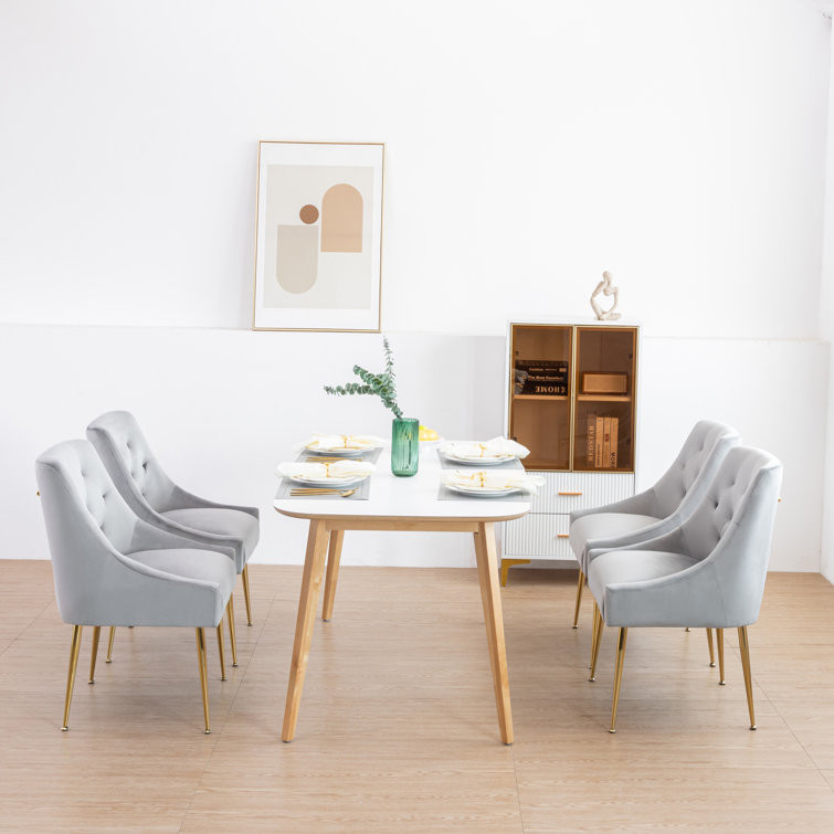 Gray Velvet Upholstered Parsons Dining Side Chairs with Metal Legs