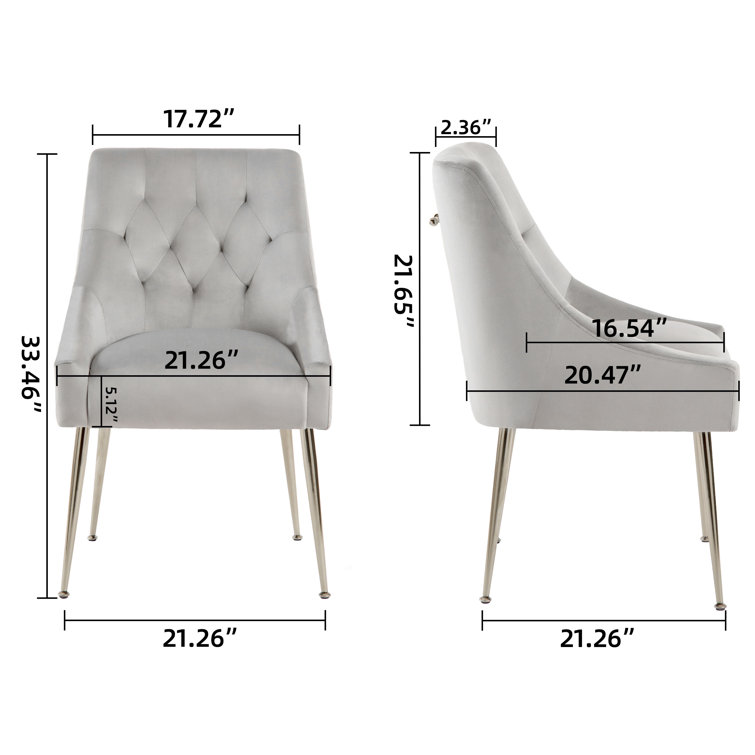 Gray Velvet Upholstered Parsons Dining Side Chairs with Metal Legs
