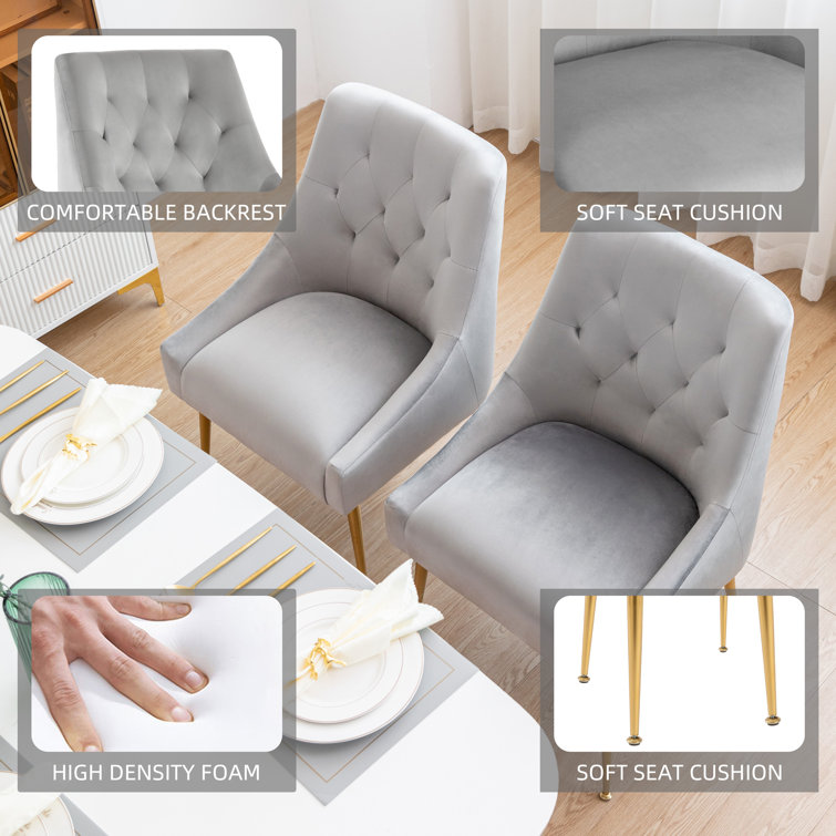 Gray Velvet Upholstered Parsons Dining Side Chairs with Metal Legs