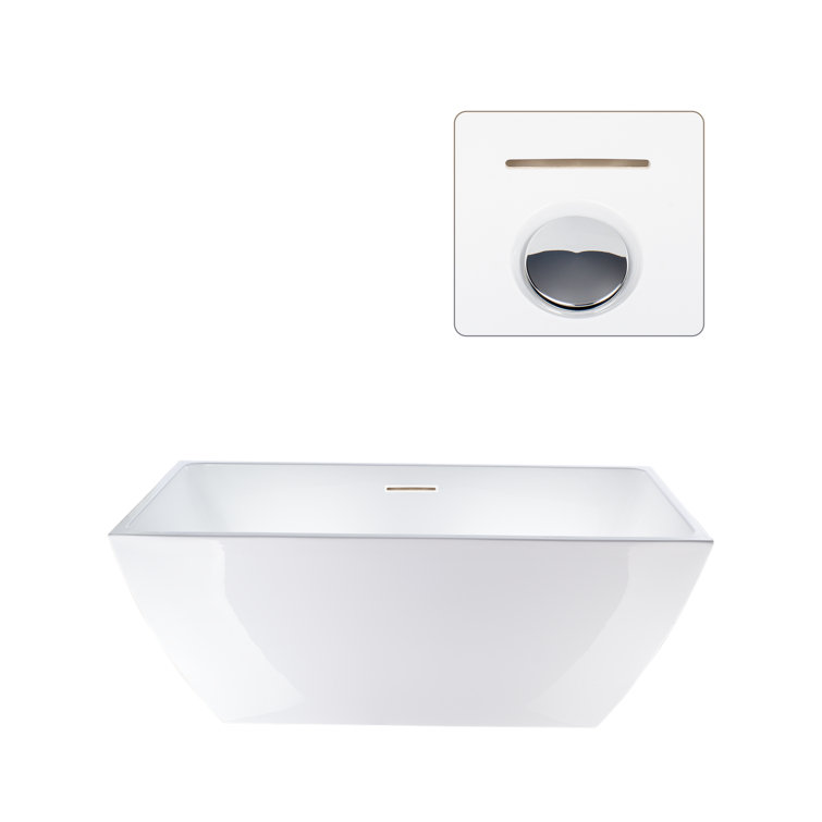 White Acrylic 59" Freestanding Soaking Bathtub