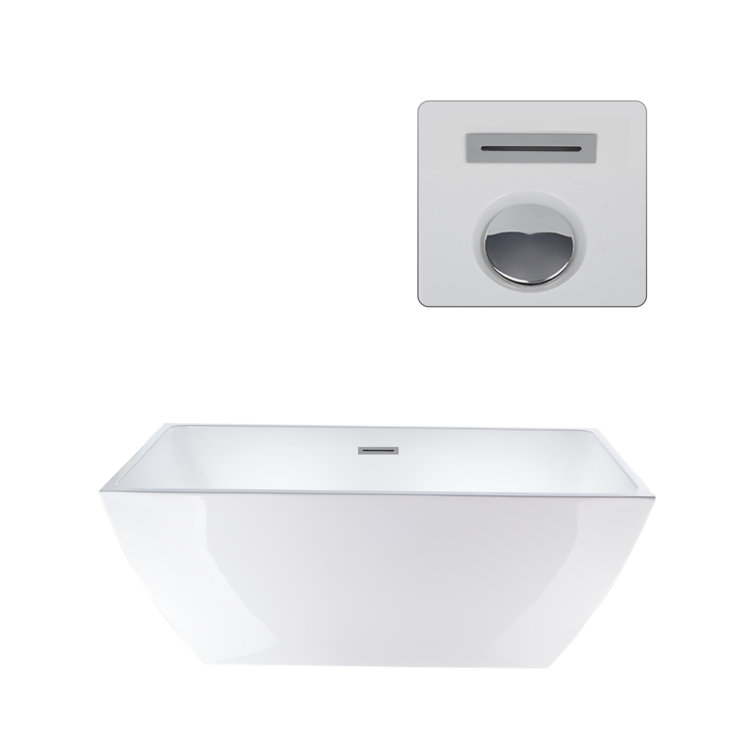 White Acrylic Freestanding Soaking Bathtub 59"