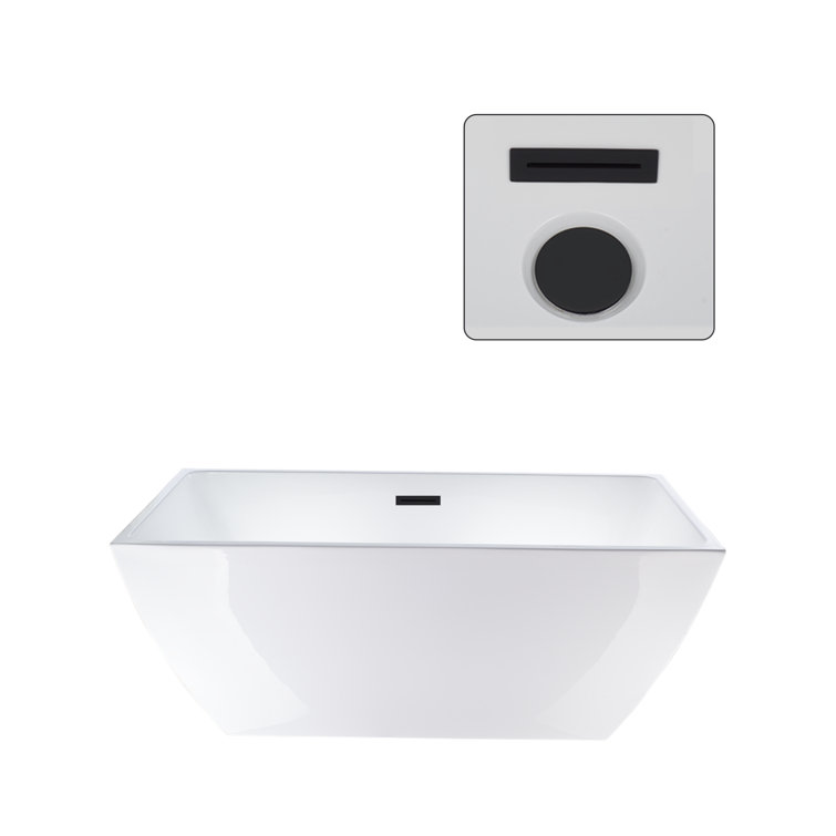 White and Matte Black Acrylic Freestanding Soaking Bathtub, 59 Inches