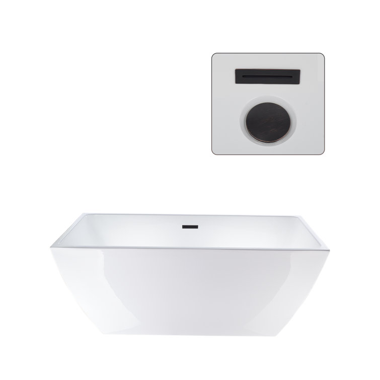 White Acrylic Freestanding Soaking Bathtub with Oil Rubbed Bronze Finish