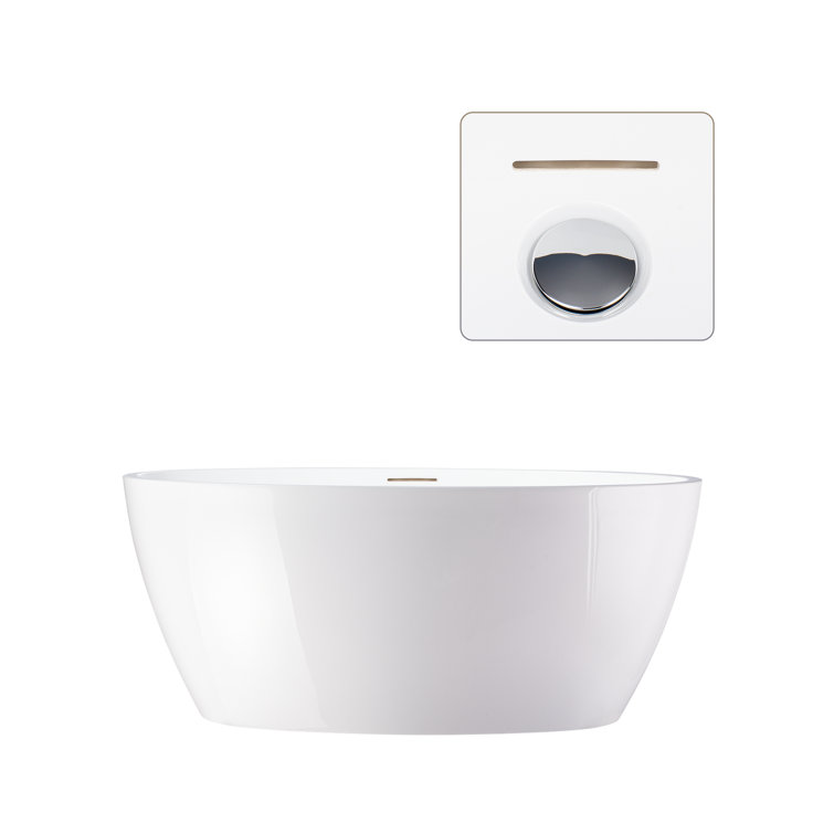 Modern White Acrylic Freestanding Soaking Bathtub with Overflow