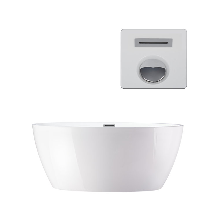 Vanity Art 59" White Acrylic Freestanding Bathtub with Chrome Drain