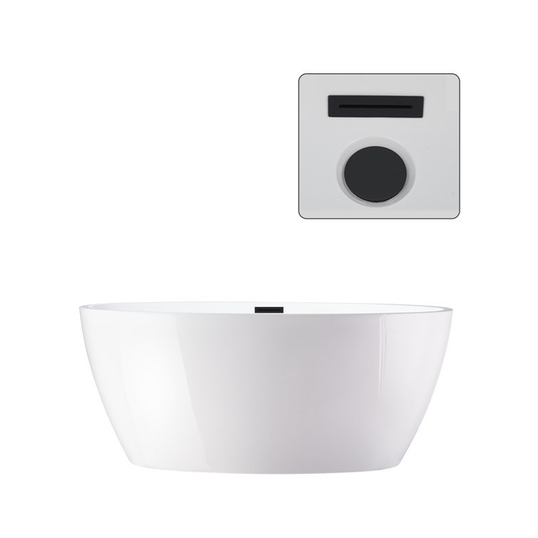 59" White Acrylic Freestanding Soaking Bathtub with Matte Black Drain
