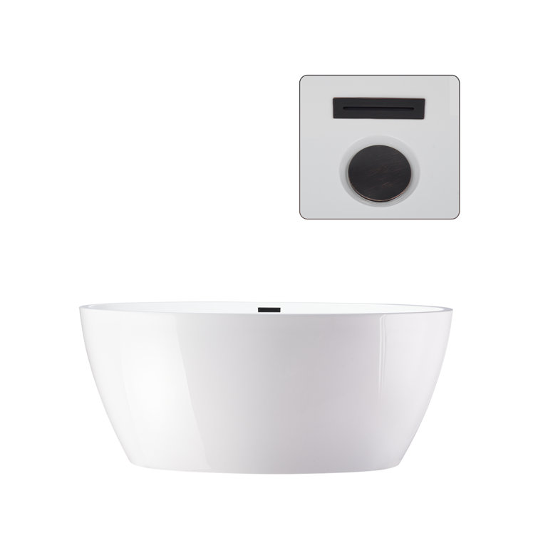 59" White Acrylic Freestanding Oval Bathtub